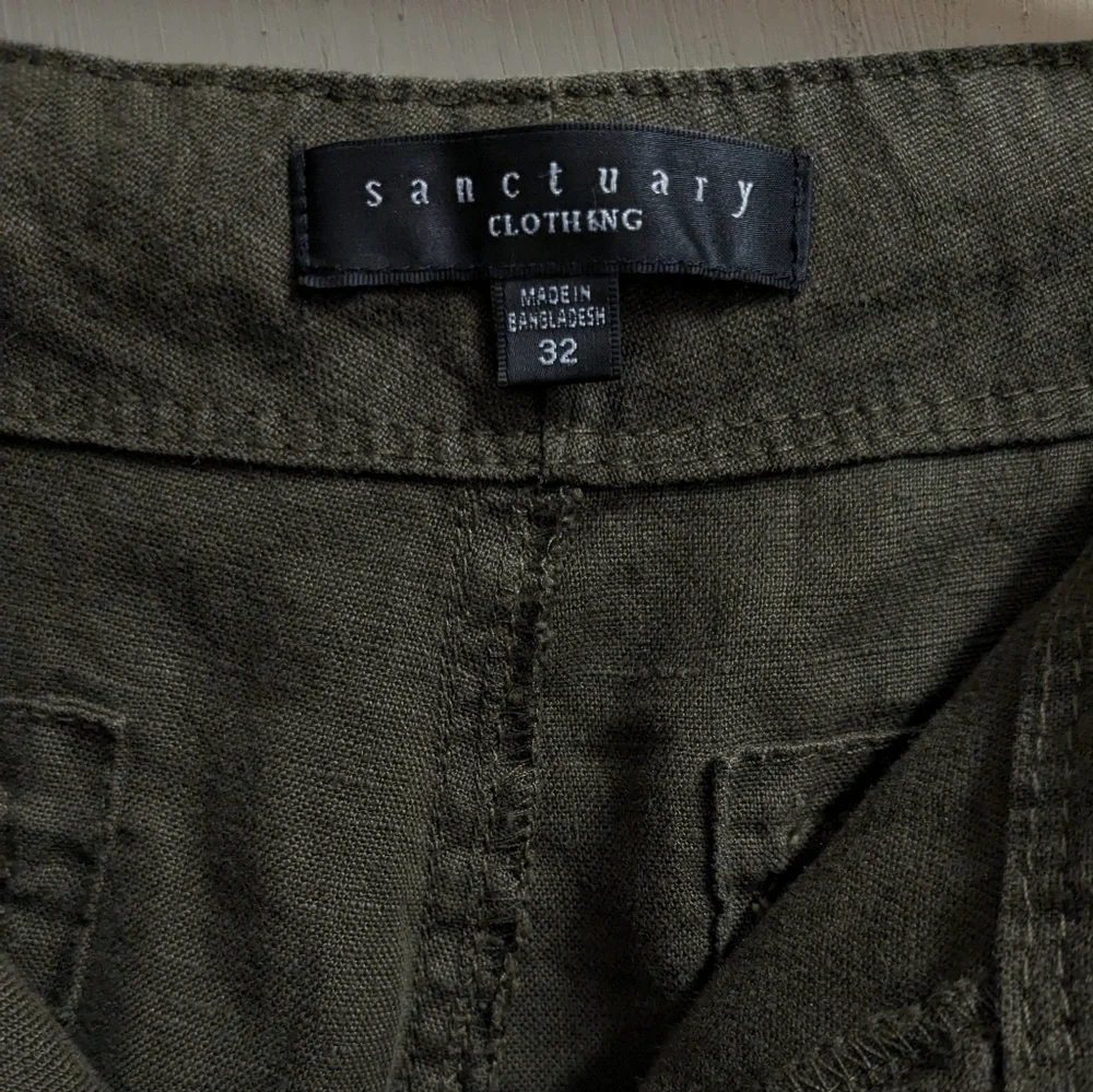 Sanctuary wide leg linen dark green pants size 32